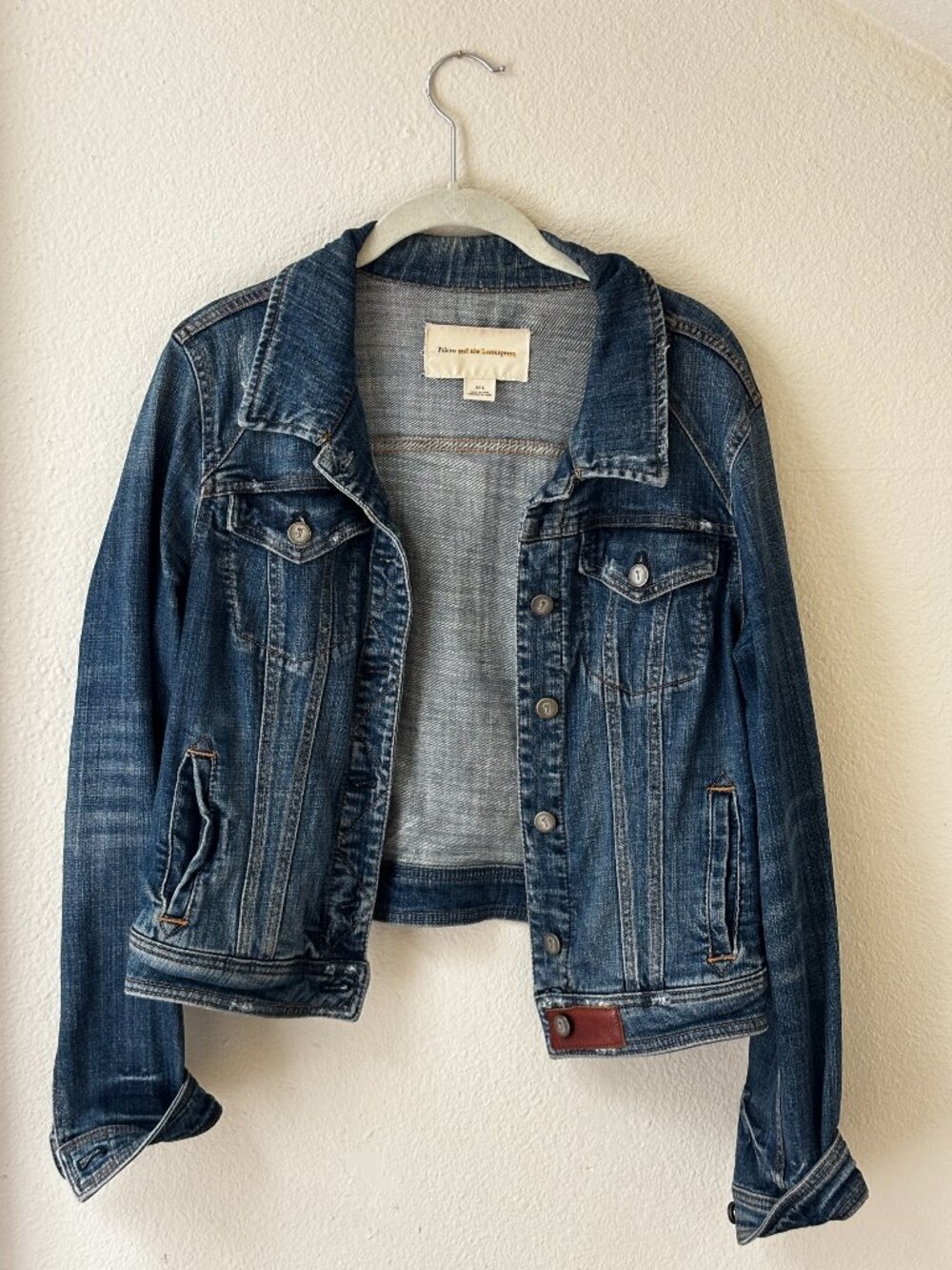 Pilcro and the Letterpress Denim Jacket Size L Leather Tab Hardware Dark Wash